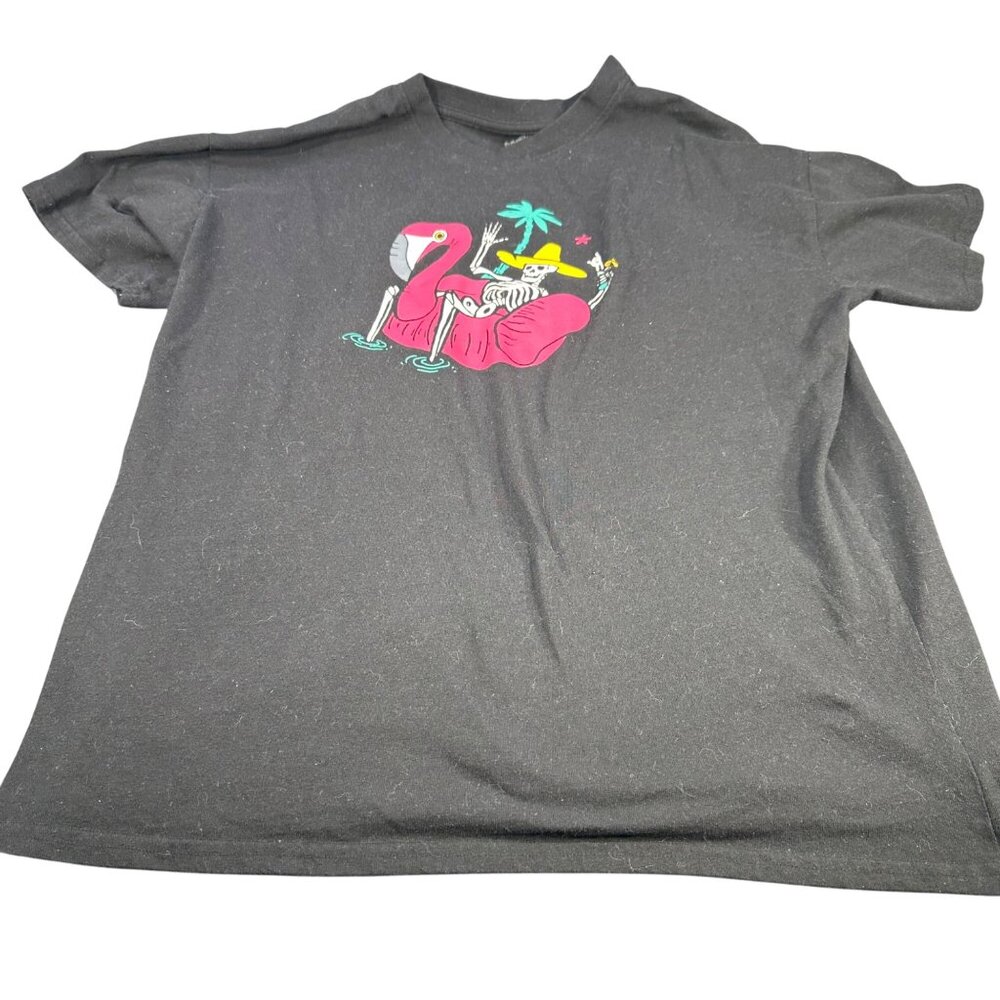 Brisco Brands Womens Size XL Graphic Tee Flamingo Skeleton Design Black Preowned